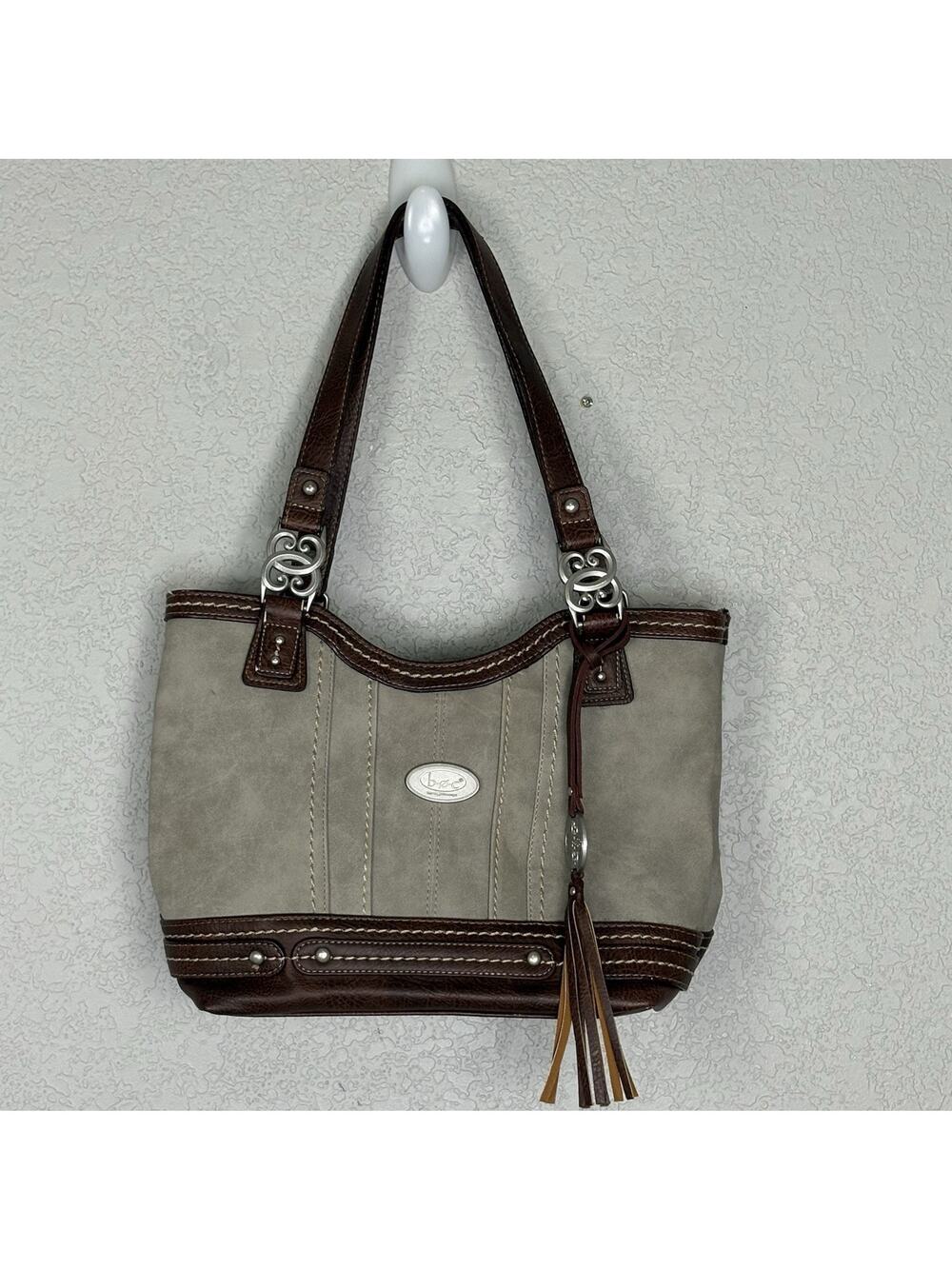 BOC Born Original Concepts Shoulder Bag Gray Brown Tote Purse Faux Leather